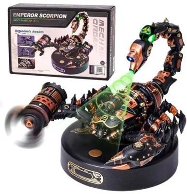 Productafbeelding van 3D metalen puzzel schorpioen met LED-verlichting en bewegende onderdelen voor modelbouwliefhebbers