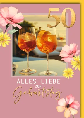 Produktbild von 50. Geburtstag Glückwunschkarte mit Umschlag 2 Aperol Spritz Alles Liebe zum 50. Geburtstag