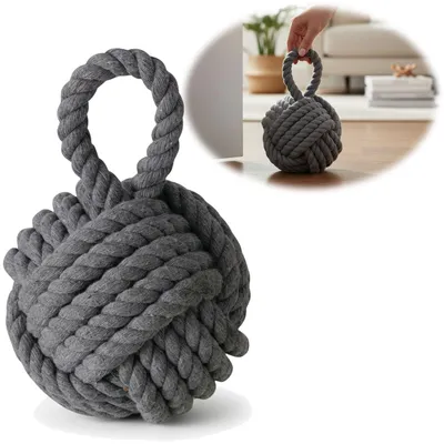 Produktbild von LS-LebenStil Vintage Boden Türstopper Malmö 23cm Grau 1,2kg Jute Knoten Tragegriff Türpuffer Türhalter Türsack Tür Stopper Sack Fensterstopper