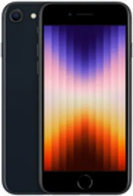 A black iPhone SE is shown from the front and back.
