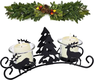 Imagen del producto de Soportes para velas, candelabros navideños, estilo vintage, metal. Soportes para velas tipo farol, diseño de ciervo. Velas y candelabros para la decoración navideña, ideales para la mesa. Candelabros para Navidad y decoración navideña
