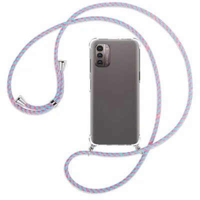 Produktbild von Handykette Backcover-Schutzhülle mit Band (Metall silberfarben) für Nokia G11 / G21 - pink/mint