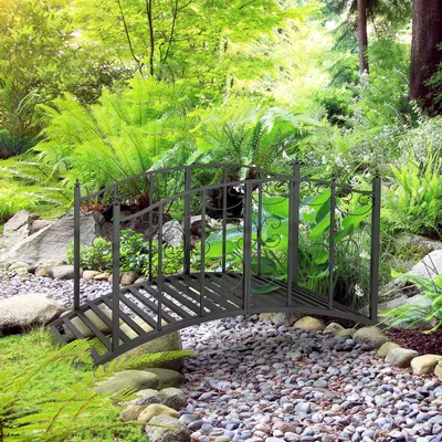 Produktbild von SUGIFT Teichbrücke Bogenbrücke, Gartenbrücke Metall Vintage, Stahl pulverbeschichtet, Schwarz | mit Sicherheitsgeländer | 11,5 kg | 119 x 67 x 70 cm