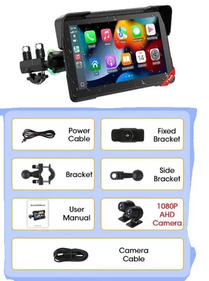 Obrázek produktu pro GPS navigace pro motocykly, 7palcový displej, duální Bluetooth 5.0, DVR