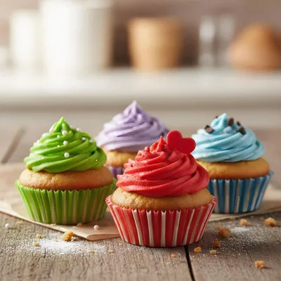 Produktbild von 100 Stück gestreifte Papier-Muffinformen in 4 Farben, 78 mm Oberrand, 31 mm Höhe