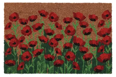 Image de Paillasson à motif coquelicots en fibre de coco - Beige/Rouge - L 60 x l 40 cm