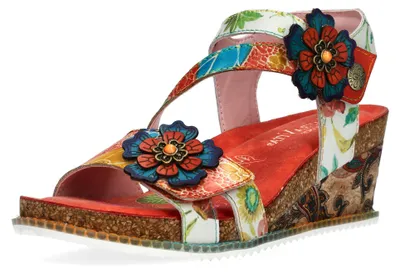 Produktbild von Laura Vita Damen Sandalette aus Leder mit floralem Muster Bonito 32, Größe:39 EU, Farbe:Orange