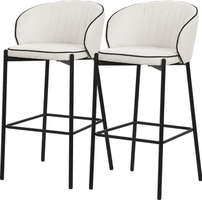 Produktbild von ML-Design Barhocker 2er Set Beige Stoffbezug 76 cm hoch Gepolsterte Barstühle mit Metallgestell Rückenlehne & Fußstütze Küchenstühle Bistrohocker