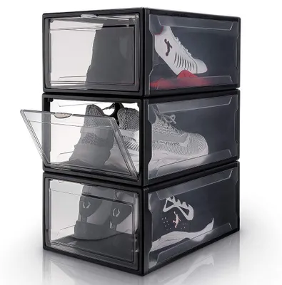 3er-Set stapelbare Schuhboxen, 37x26x16 cm, bis Gr. 48