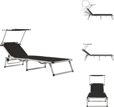 Produktbild von vidaXL Klappliege mit Sonnenschutz Aluminium und Textiline Schwarz -  Sonnenliegen