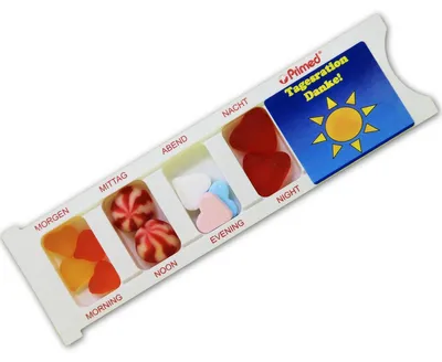 Image de Boîte à comprimés Merci remplie de bonbons aux fruits blague 25g