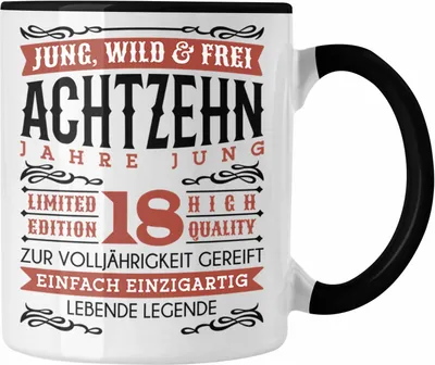 Produktbild von Trendation - 18. Geburtstag Tasse Geschenk 18er Geschenkidee Mädchen Jungen Lustiger Spruch Legende (Schwarz)