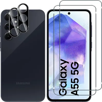 A collage showing a smartphone with camera lens protectors and screen protectors.