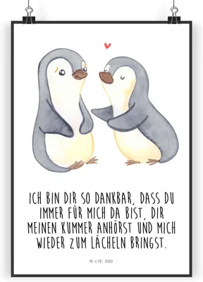 Produktbild von Mr. & Mrs. Panda Bild Pinguine trösten DIN A5 - Weiß - Geschenk, Valentinstag, Plakat, Mitbringsel, Freundin, Kunstdruck, für, Frauen, Freund, wanddruck, Wandschmuck