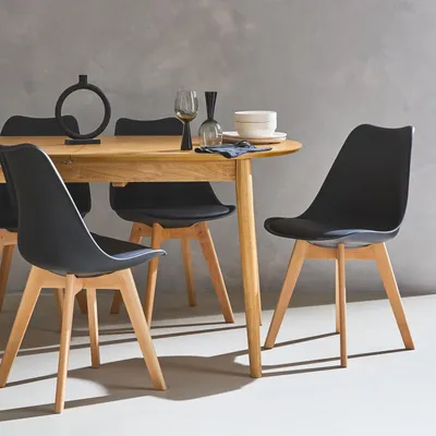 Produktbild von sweeek - 4er-Set skandinavische Stühle mit Holzbeinen  - Schwarz