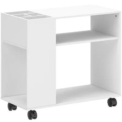Obrázok produktu pre Písací stôl s úložným priestorom a kolieskami | Farba: biela | Rozmery: 70 x 34 x 60 cm