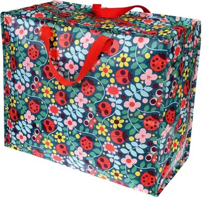 Immagine prodotto di Rex London - Borsa gigante XXL, borsa portaoggetti con cerniera - Ladybird / Coccinella, fiori