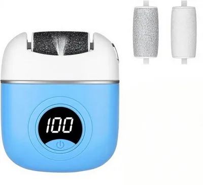 Obrázek produktu pro Elektrická bruska na nohy – 2 rychlosti – 3 kotouče – modrá – dobíjecí přes USB – na nohy a chodidla