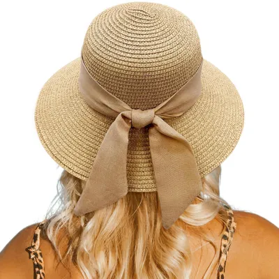 Produktbild von Sonnenhut Damen Strohhut Sommer Faltbar Breite Krempe Khaki M