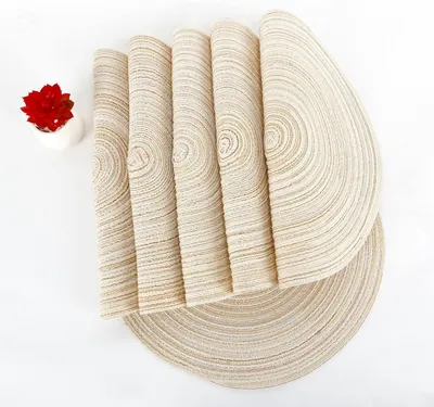 Immagine prodotto di Set di 6 tovagliette rotonde intrecciate - antiscivolo e resistenti al calore per interni ed esterni