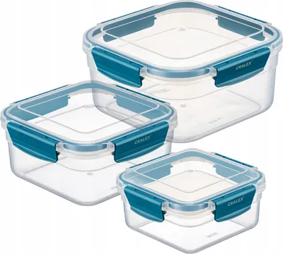 Produktbild von CRALEX Bona Airtight quadratische Lebensmittelbehälter, 3er-Set (700 ml / 1,3 l / 2,15 l)