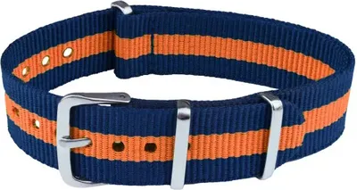 Produktbild von ClassicWatchStraps Nylon Uhrenarmband - Blau/Orange, 22 mm, Silber poliert