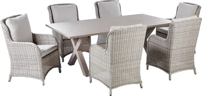 Produktbild von BELIANI Gartenset Taupe Rattan u. Aluminium 7-Teilig Rechteckiger Gartentisch mit 6 Sesseln u. Auflagen Hellgrau Modernes Design Outdoor Terrasse Außen