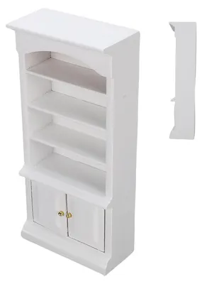 Immagine prodotto di Armadio per casa delle bambole in scala 1:12, scaffale a 4 ripiani, 2 ante, armadio in miniatura, libreria, accessori per mobili, bianco