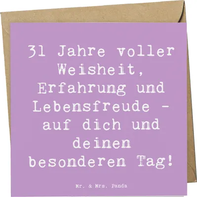 Produktbild von Mr. & Mrs. Panda Grußkarte Spruch 31. Geburtstag Weisheit - Lavendeltraum - Geschenk, Alter, Klappkarte, doppelkarte, Meilenstein, besonderer Tag, Erinnerungen, faltkarte
