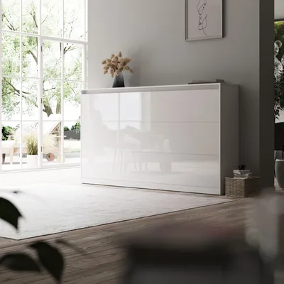 Produktbild von SMARTBett Schrankbett Classic 100x200 H Wandbett Weiss/Weiss Hochglanz