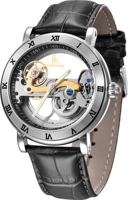 Produktbild von Alienwork IK Automatikuhr Armbanduhr Herren Damen Silber Lederarmband Schwarz Skelett Glasboden