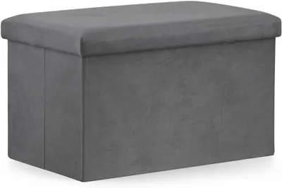 Produktbild von VBChome Sitzpouf 60 x 38 x 38 cm Grau Sitzhocker mit Stauraum Fußbank Truhen Aufbewahrungsbox faltbar Fußstütze Material - Samt 60x38x38 cm