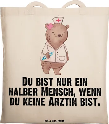 Produktbild von Mr. & Mrs. Panda Tote Bag Ärztin Herz - Transparent - Geschenk, dokumententasche, Spruch, Beutel, Krankenhaus, Schultasche, Tasche, Arztpraxis, Beruf, Laptoptasche
