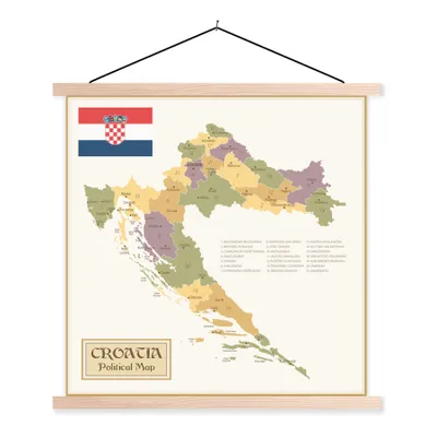 Produktbild von MuchoWow® Textilposter Politische Karte von Kroatien 120x120 cm mit holzfarbenen Rahmen - Textil-Poster