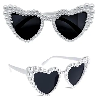 Produktbild von 2 Stück Herz Sonnenbrille Weiß - Retro Herzbrille mit Perlen-Design - Braut Sonnenbrille - Hochzeit Partybrille, JGA Brillen
