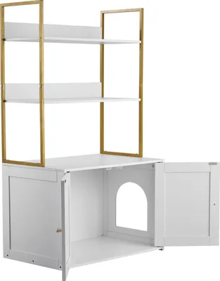 Zdjęcie produktu dla SucceBuy szafka dla kota z metalowymi nóżkami, 700x450x1245 mm, 2-poziomowe półki i zintegrowana kuweta, odpowiednia do większości kuwet, idealna do salonu
