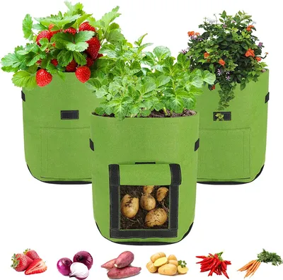 Obrázek produktu pro 3 kusy sázecí pytel opakovaně použitelný sáček na brambory Tomato Planter Bag Odolný sázecí pytel pro květiny rostliny zeleninu (10 galonů, zelená)