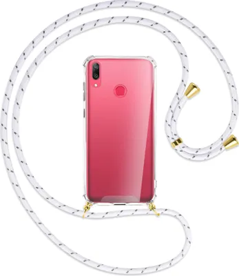 Produktbild von Handykette Backcover-Schutzhülle mit Band (Metall goldfarben) für Huawei Y7 2019, Y7 Prime 2019 - weiß/grau