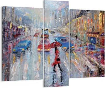 Produktbild von Bild auf Leinwand - Leinwandbild - 3 Teile - Acryl Stadt Regen - 95x80cm - Wand Bild - Wanddeko - Wandbilder - Leinwanddruck - Bilder - Wanddekoration - Leinwand bilder - Wandbild - CB95x80-4251