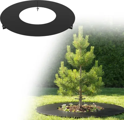 Produktbild von FIVMEN Flacher Baumring Rasenkante aus wetterfest verzinkt Metall,Mähroboter Mähkante für Bäume und Sträucher,Garten, Wurzelschutz,Schwarz Ø 30/60 cm