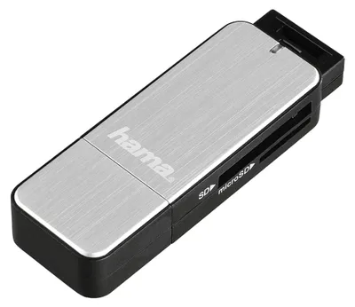 Obrázek produktu pro Hama 123900, MicroSD (TransFlash), MicroSDHC, MicroSDXC, MMC, SD, SDHC, SDXC, Černá, Stříbrná, USB 3.2 Gen 1 (3.1 Gen 1), 68,1 mm, 22,7 mm, 12 mm