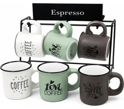 Image de Tasses à café avec soucoupe, 6 pièces, 110 ml chacune, avec un présentoir pratique