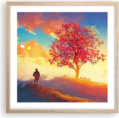 Produktbild von Gerahmtes Poster - Rahmen in heller Eiche - Baum Wiese Feld - 50x50 cm - Wand Bild - Wanddeko - Wandbilder - Kunstposter - Wandposter - Bilderrahmen - Bilder - Kunstdruck - Wandbild - P2NAC50x50-3715