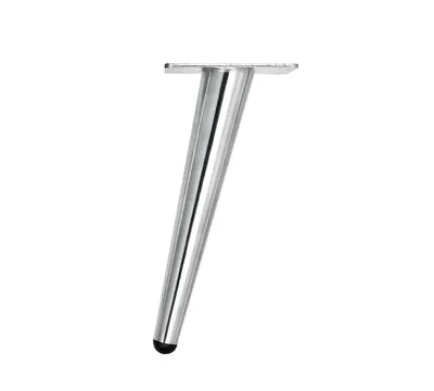 A single chrome furniture leg is shown against a white background.