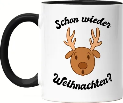 Produktbild von Schon Wieder Weihnachten Tasse Schwarz Tolle Geschenkidee als Weihnachtsgeschenk Weihnachten Elch Lustiges Motiv