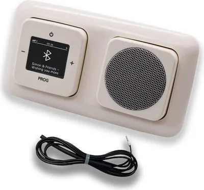 Produktbild von Busch Jäger DAB+ Unterputz Bluetooth Radio 8217U-101 DURO2000 cremeweiß Komplett-Set + Lautsprecher + 0,9 m EBROM Wurfantenne zur Empfangsoptimierung