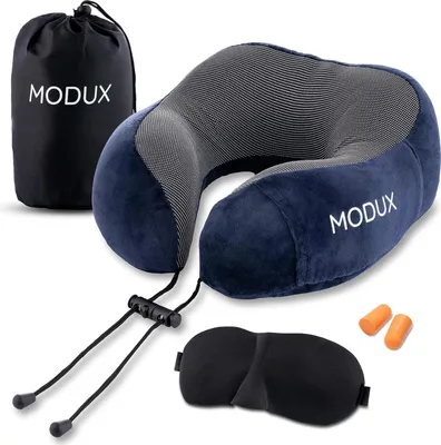 Produktbild von Ergonomisches Reiskissen mit Memory-Schaum - Komfortables Reiseaccessoire mit Schlafmaske und Ohrstöpseln