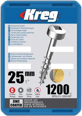 Produktbild von Kreg Pocket-Hole Schrauben 25 mm, Verzinkt, Flachkopf, Grobgewinde - 1200Stk.