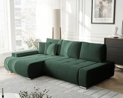 Produktbild von IDOHOME-Polsterecksofa NIKO mit Schlaffunktion und Bettkasten Ecksofa in L-Form Wohnzimmer Sofa mit Bettkasten Couch Links Monolith 37 Grün