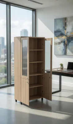 Immagine prodotto di Armadio in legno con ante in vetro e 5 ripiani